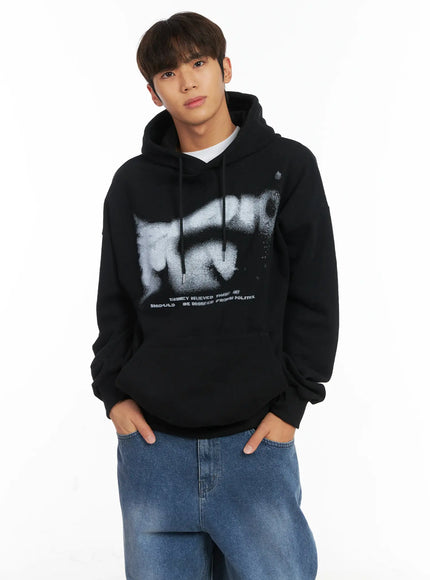 mens-spray-graphic-print-fleece-hoodie-id511 / Black