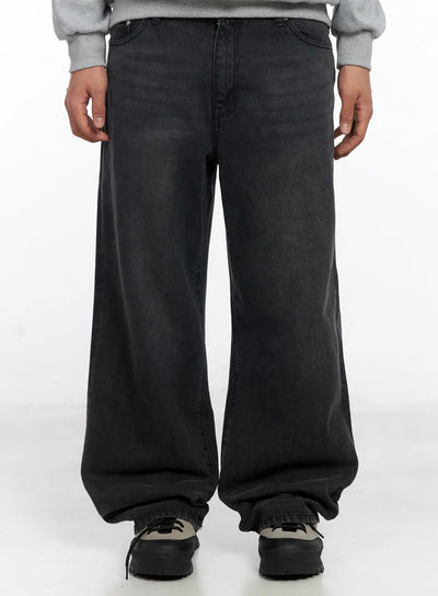 mens-casual-wide-leg-jeans-if503 / Black