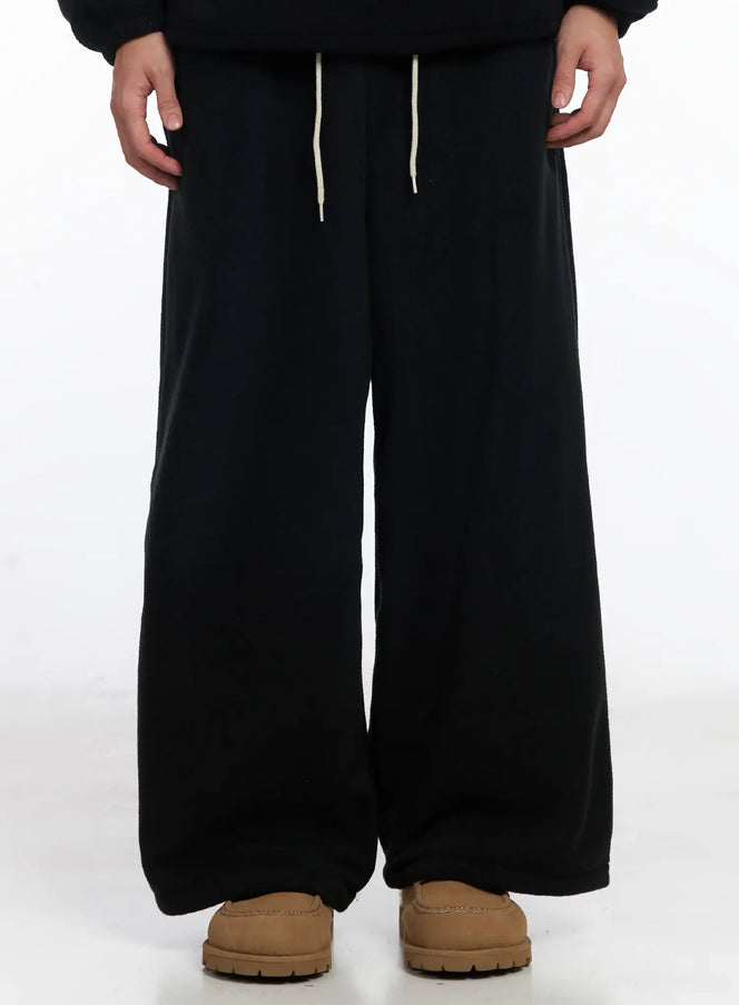 mens-cozy-fleece-wide-sweatpants-ij521 / Black
