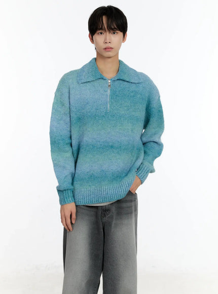 mens-alpaca-knit-quarter-zip-sweatshirts-id502 / Blue