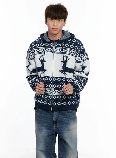 mens-frost-hooded-knit-zip-up-io502 / Blue
