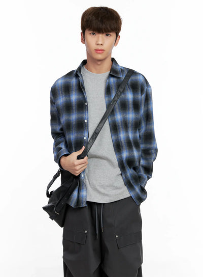mens-checkered-shirt-io506 / Blue