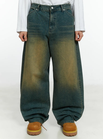 mens-vintage-wash-wide-leg-jeans-if510 / Blue