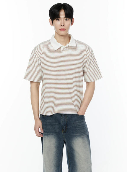 striped-waffle-knit-polo-shirt-ia530 / Brown