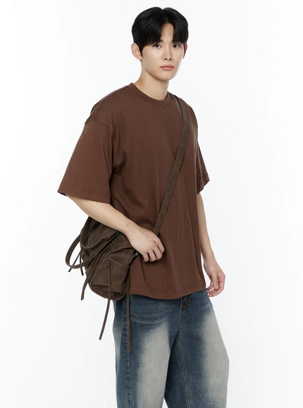 mens-side-slit-t-shirt-brown-iy505 / Brown