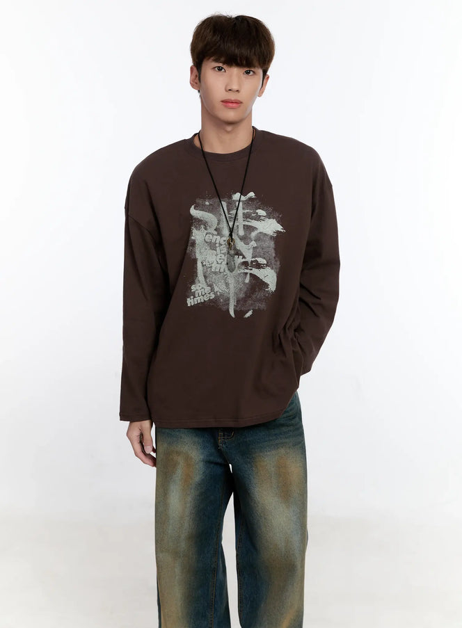mens-retro-print-long-sleeve-tee-is530 / Brown