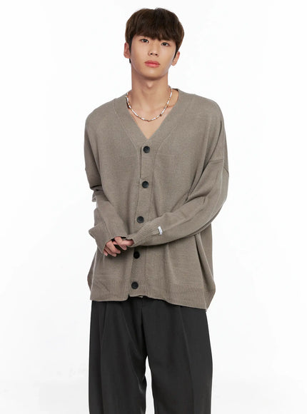 mens-oversized-v-neck-cardigan-io506 / Dark beige