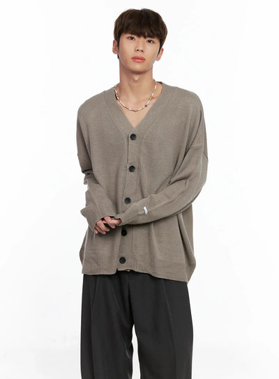 mens-oversized-v-neck-cardigan-io506 / Dark beige