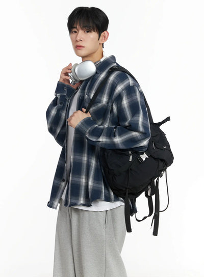 mens-plaid-button-up-shirt-if517 / Dark blue