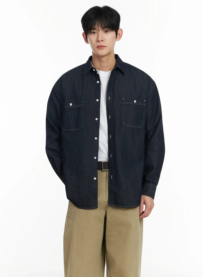 mens-non-fade-denim-shirt-if517 / Dark blue