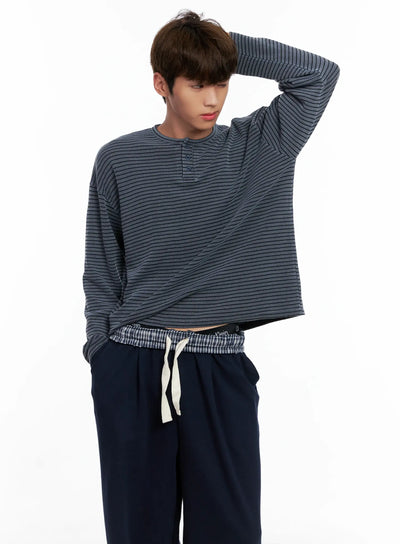 mens-cropped-henley-long-sleeve-tee-io502 / Dark blue
