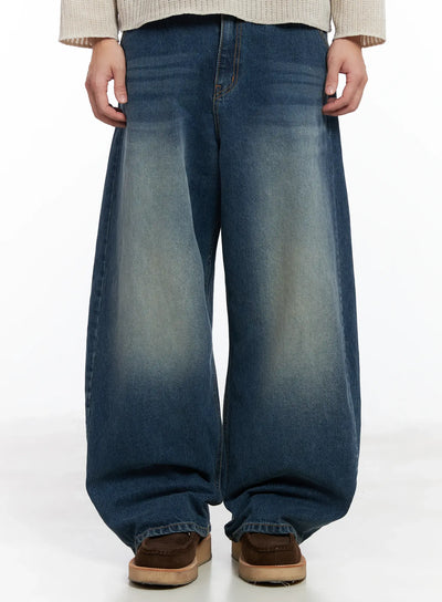 mens-vintage-wash-wide-leg-jeans-if516 / Dark blue