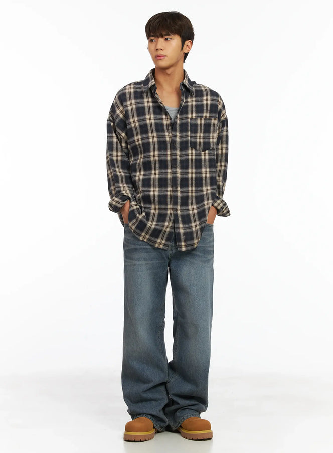 mens-plaid-shirt-ij514 / Dark blue