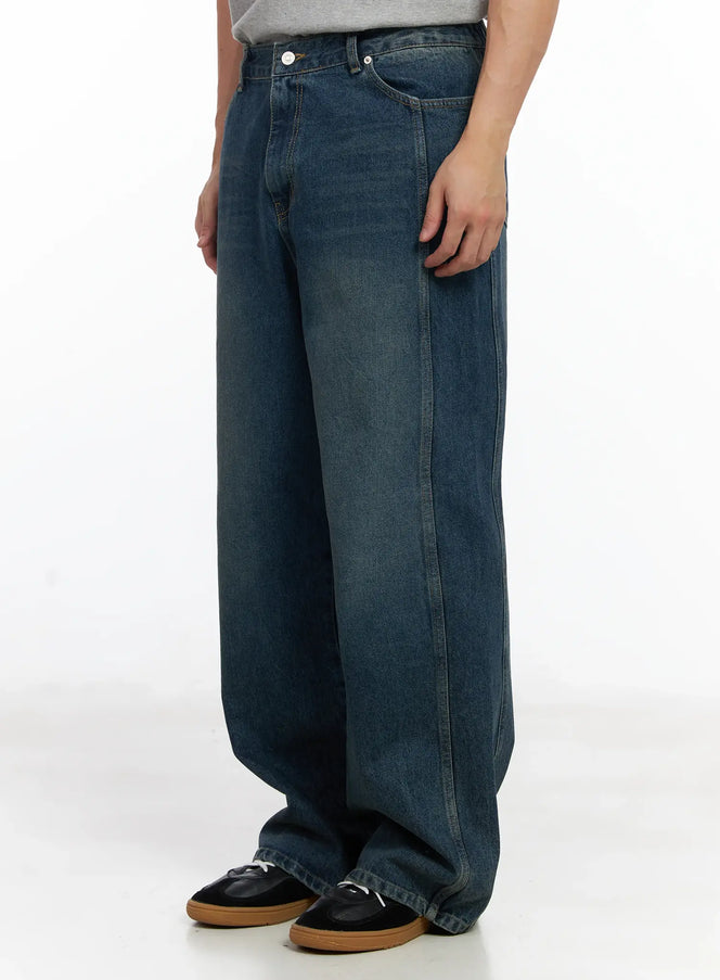 mens-dark-blue-wide-denim-pants-ij521 / Dark blue