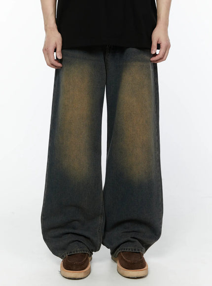 mens-retro-washed-wide-leg-jeans-ia527 / Dark blue