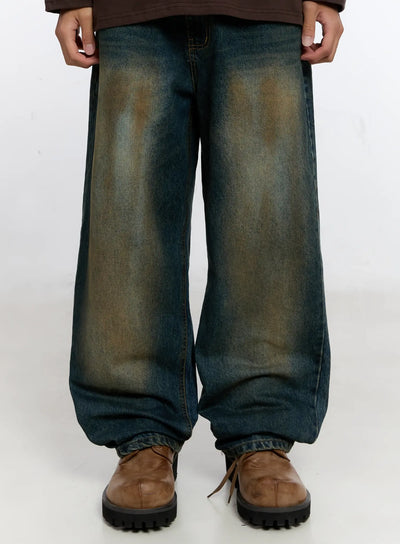 mens-vintage-wash-wide-leg-jeans-is530 / Dark blue