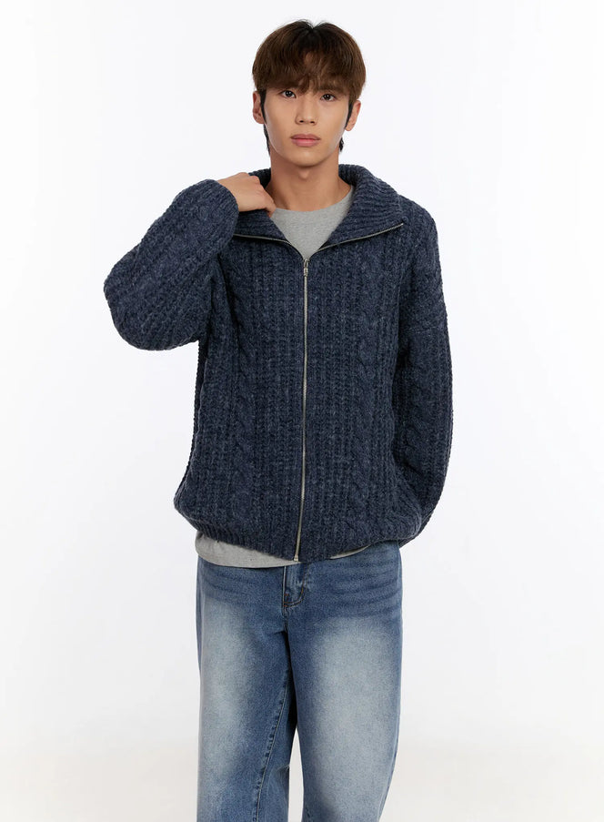 mens-knit-zip-up-jacket-in524 / Dark blue