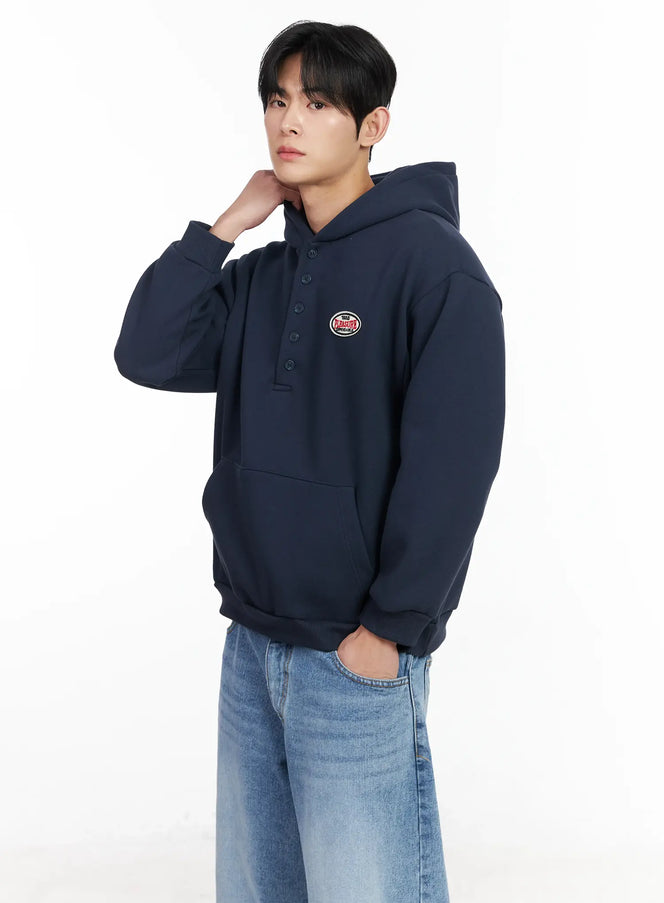 mens-buttoned-neck-hoodie-im523 / Dark blue