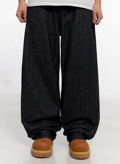 mens-stripe-wide-leg-jeans-with-patch-detail-io523 / Dark blue
