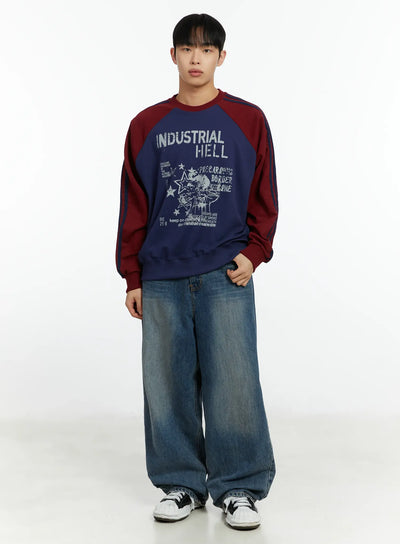 mens-raglan-track-style-crewneck-sweatshirt-if511 / Dark blue