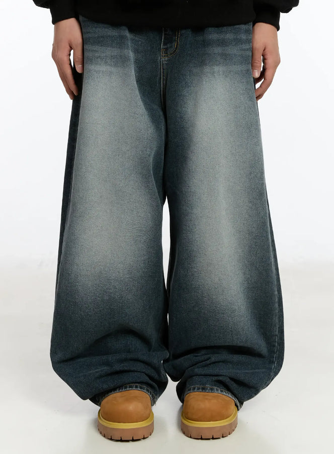 mens-wide-leg-baggy-jeans-im503 / Dark blue