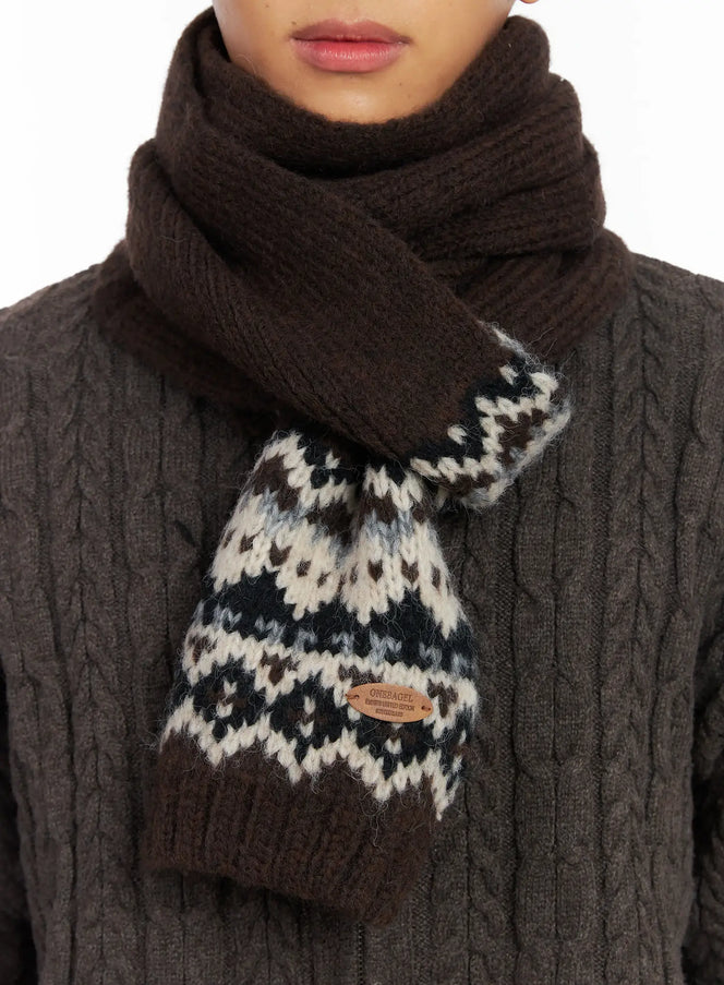 nordic-pattern-knit-scarf-id511 / Dark brown