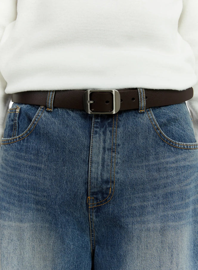 rounded-square-buckle-belt-if511 / Dark brown