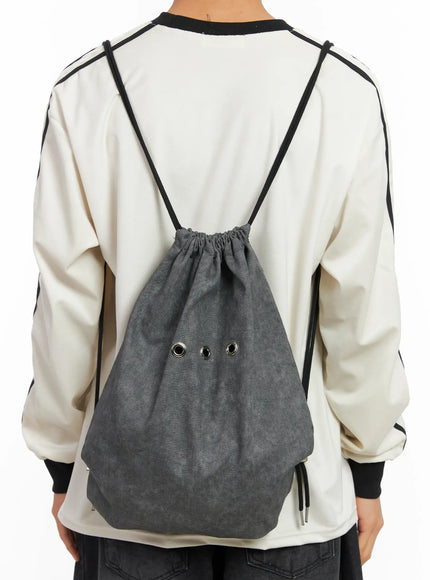 mens-washed-denim-drawstring-backpack-id511 / Dark gray
