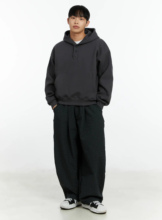 mens-cropped-henley-hoodie-if511 / Dark gray