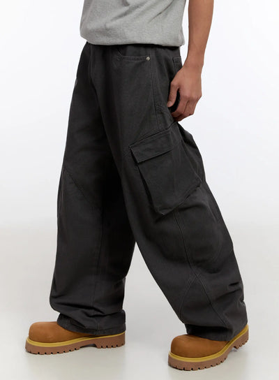 mens-wide-leg-cargo-pants-in528 / Dark gray