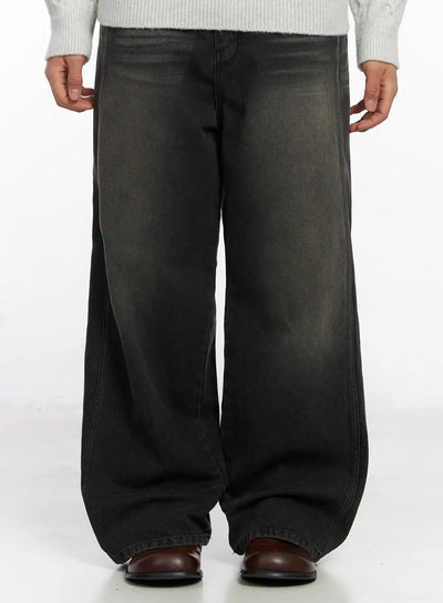 mens-washed-baggy-jeans-if503 / Dark gray