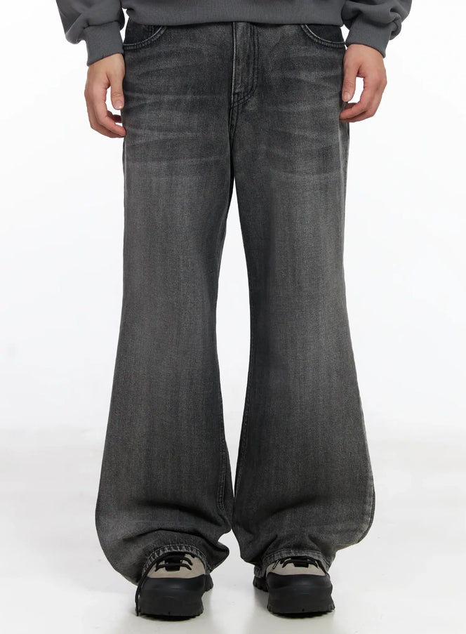mens-dark-gray-semi-flared-jeans-ij521 / Dark gray