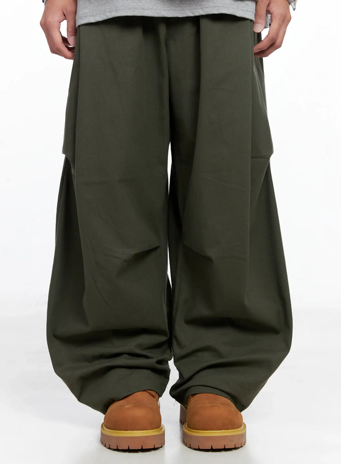 mens-pintuck-wide-leg-pants-io506 / Dark green
