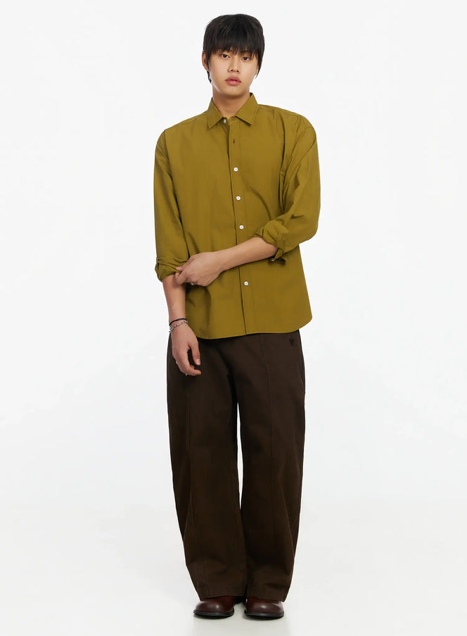 mens-classic-button-up-shirt-if503 / Dark green