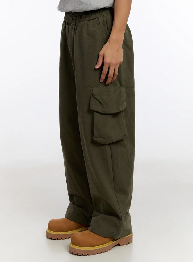 mens-wide-leg-cargo-pants-in524 / Dark green