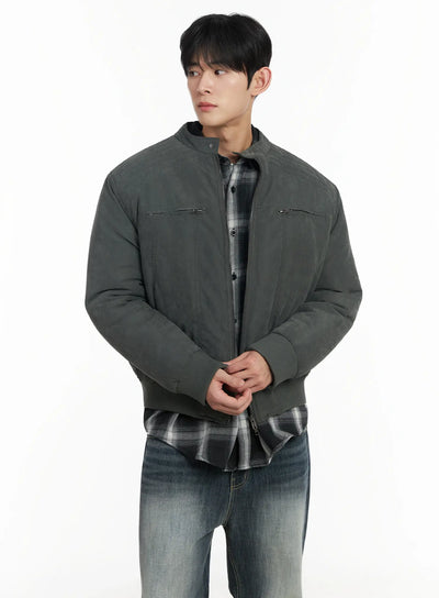 mens-two-way-zipper-biker-jacket-dark-green-if517 / Dark green