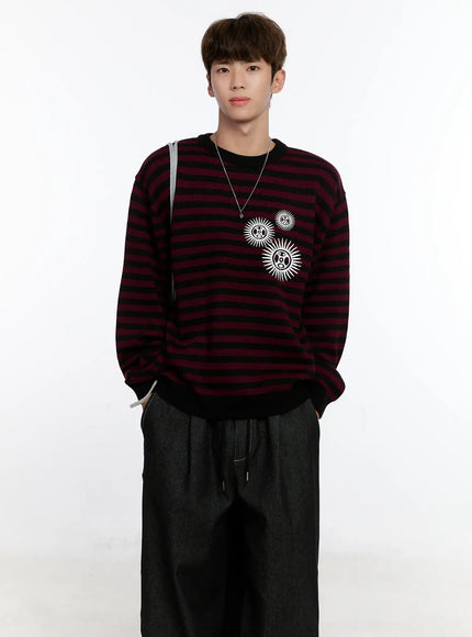 Men's Sunburst Striped Knit Sweater IS529