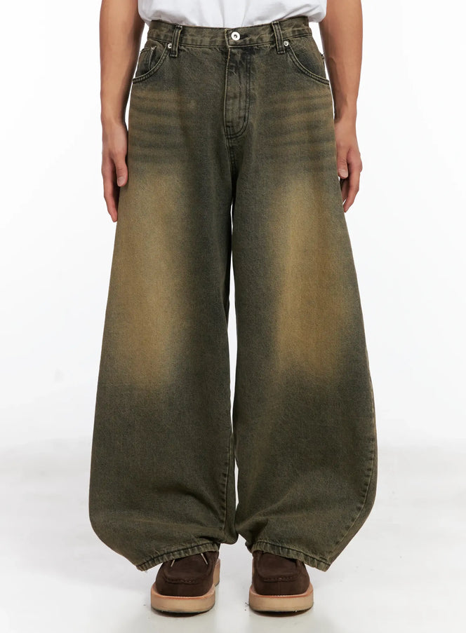 mens-vintage-wash-wide-leg-jeans-id511 / Dark yellow
