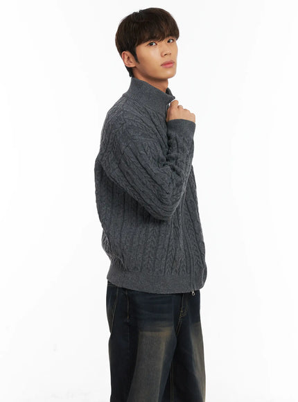 mens-cable-knit-zip-up-cardigan-id511 / Gray