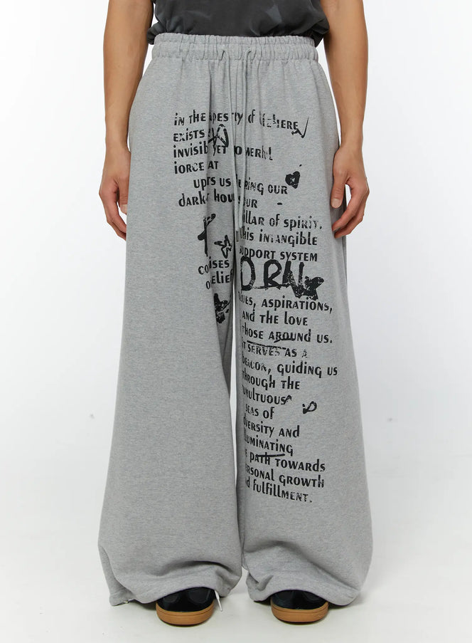 mens-graphic-wide-leg-sweatpants-gray-iy513 / Gray