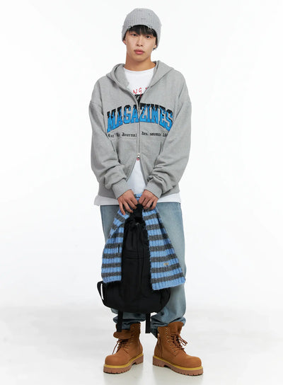 mens-graphic-magazine-zip-up-hoodie-in518 / Gray