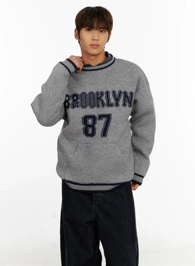 mens-brooklyn-lettering-knit-sweater-id524 / Gray