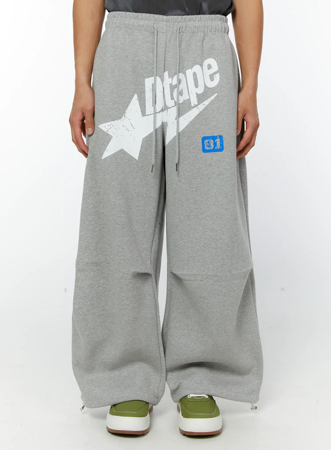 mens-graphic-parachute-string-sweatpants-gray-iy513 / Gray