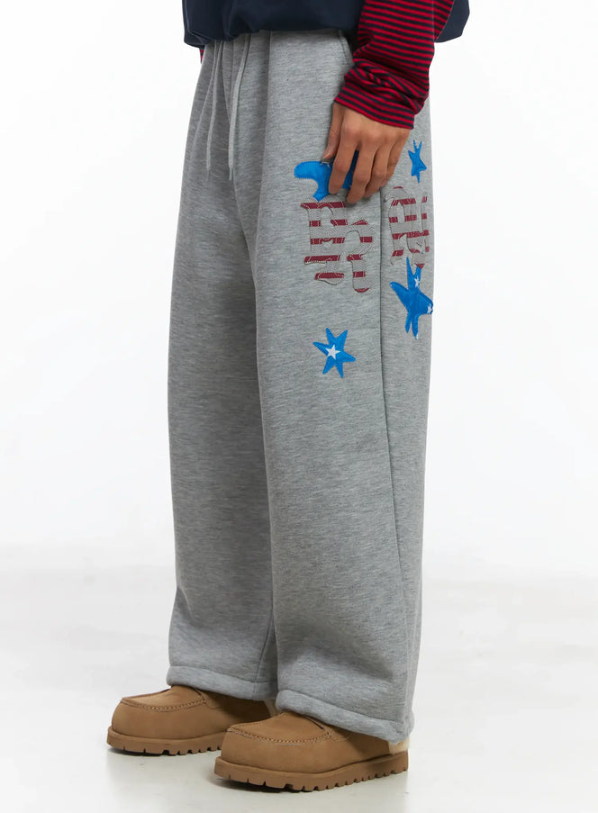 mens-star-patch-fleece-sweatpants-ij514 / Gray