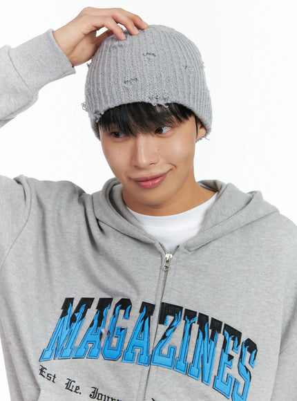 distressed-knit-beanie-in518 / Gray