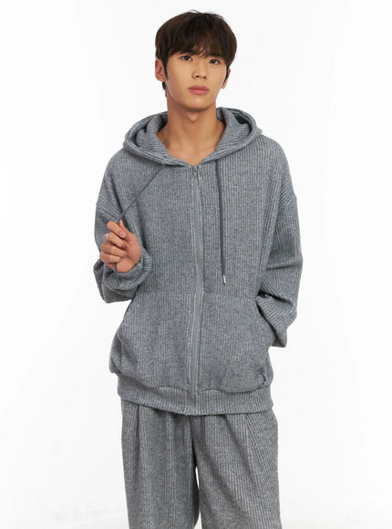 mens-ribbed-zip-up-hoodie-id511 / Gray