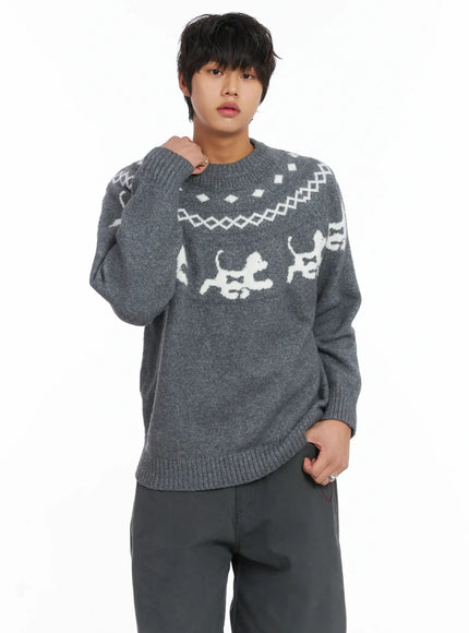 mens-winter-graphic-wool-knit-ij512 / Gray