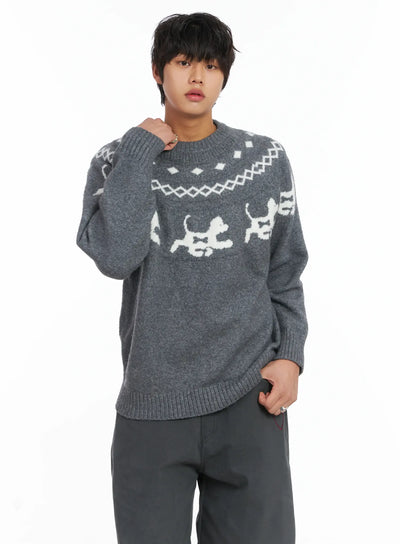 mens-winter-graphic-wool-knit-ij512 / Gray