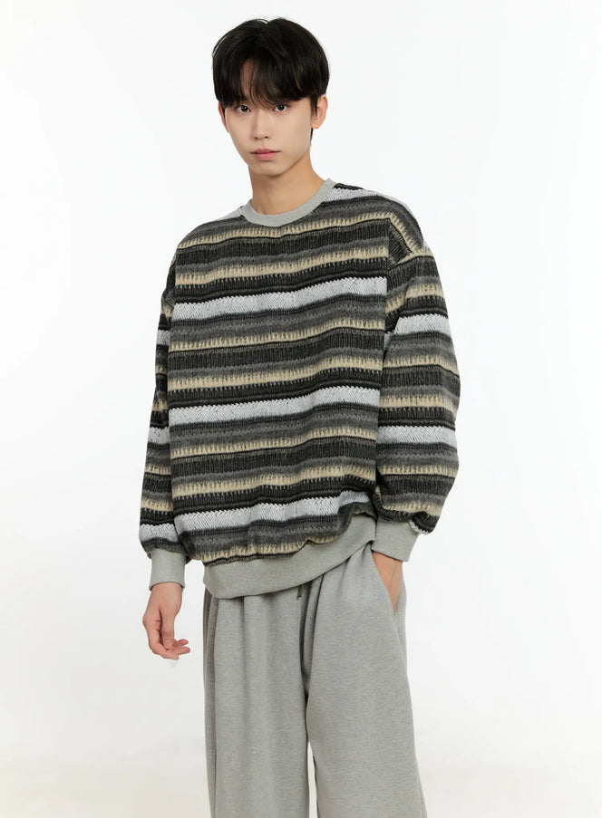 mens-striped-casual-knit-sweater-io531 / Gray