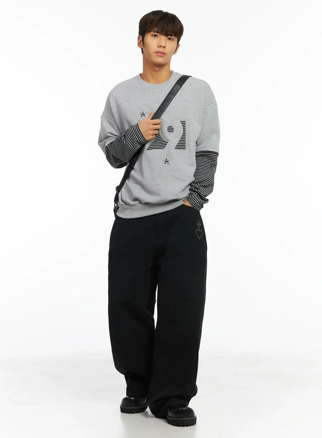 mens-99-layered-stripe-sweatshirt-ij514 / Gray